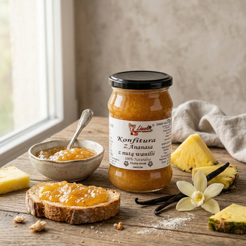 Konfitura naturalna z ananasa z nutą wanilii 370g. Pyszna w każdej postaci