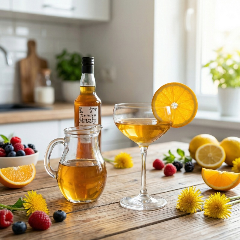 Syrop z Kwiatów Mniszka naturalny 500ml na stole