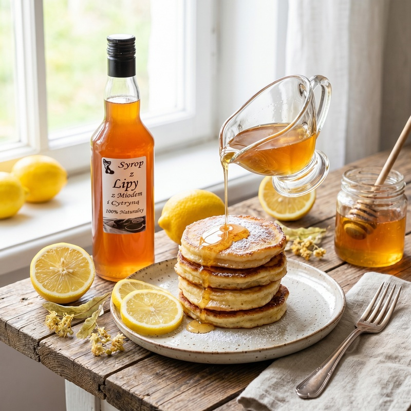 Syrop z Lipy z miodem i cytryną naturalny 500ml na stole