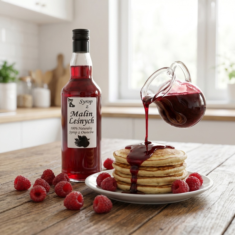 Syrop z Malin Leśnych naturalny 500ml na stole