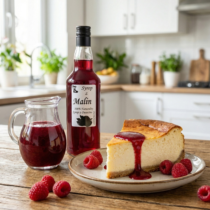 Syrop z Malin z Cytryną naturalny 500ml na stole