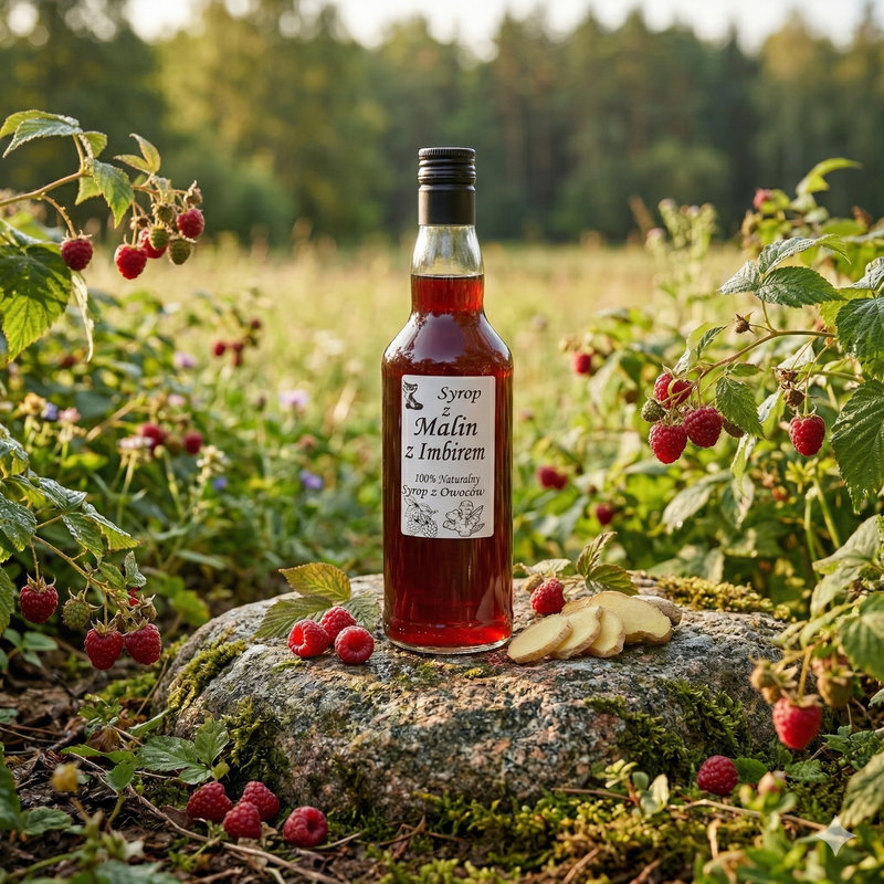 Syrop z malin i imbiru. Naturalny, bez konserwantów 500ml