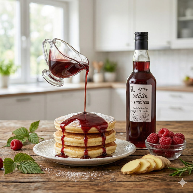 Syrop naturalny z malin i imbiru 500ml. Bez konserwantów, bez sztucznych dodatków