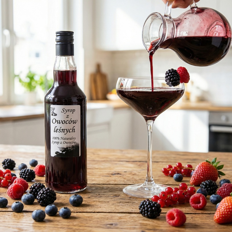 Syrop z Owoców Leśnych naturalny 500ml na stole