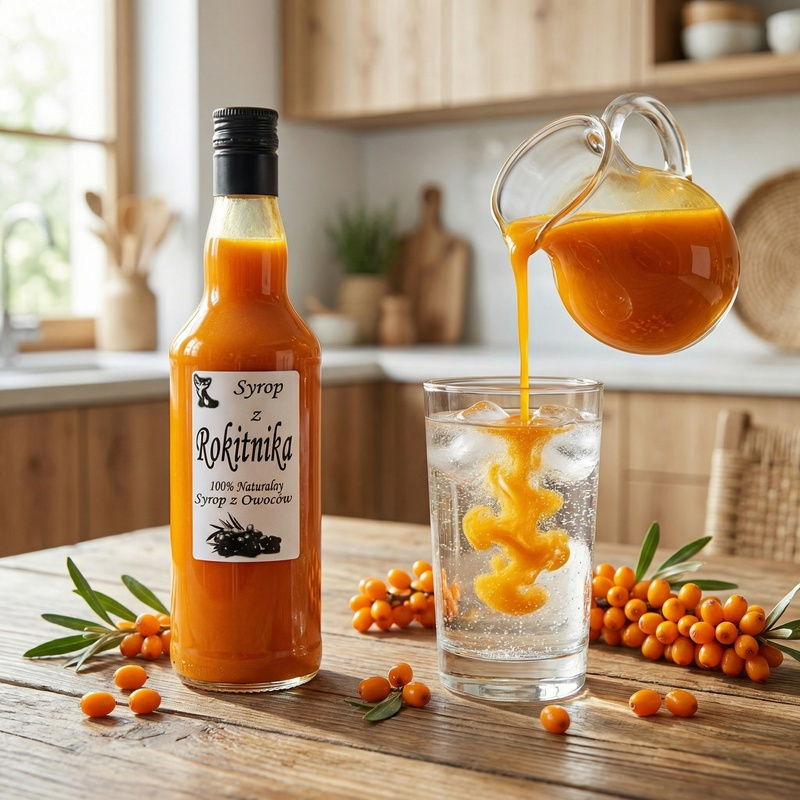 Syrop z Rokitnika naturalny 500ml na stole