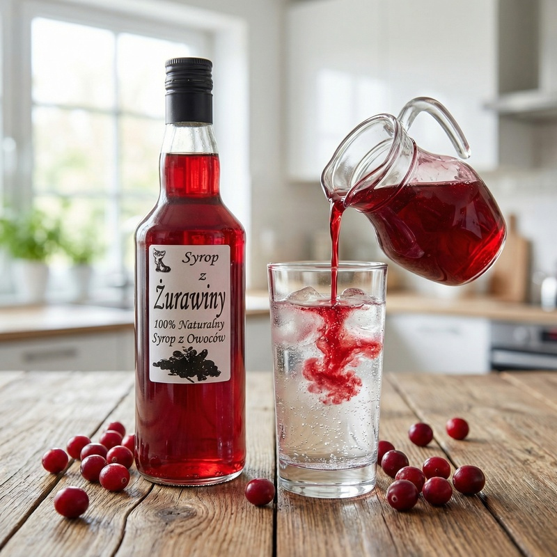 Syrop z Żurawiny naturalny 500ml na stole